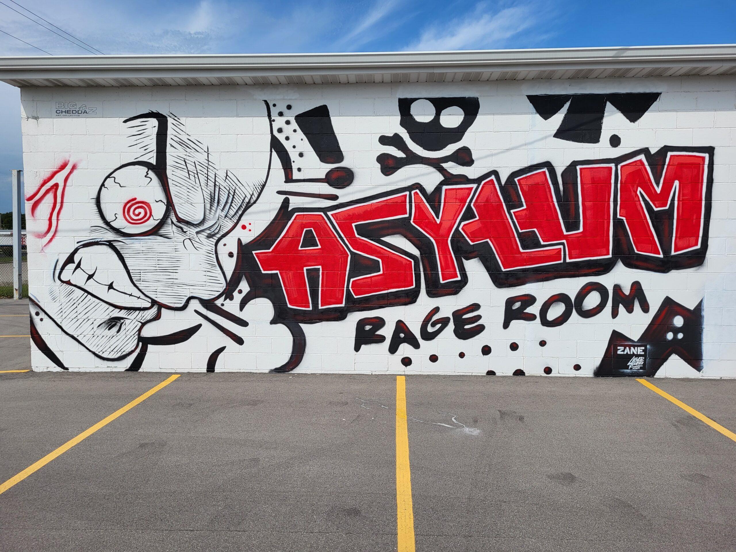 Asylum Rage Room building mural